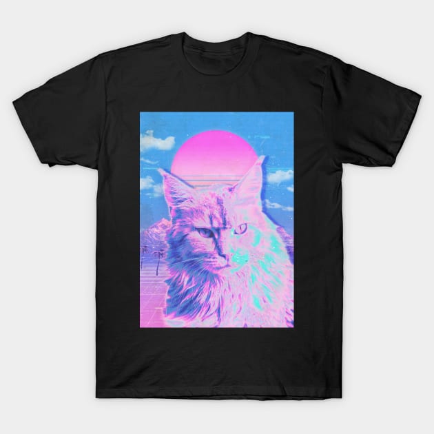 cat synthwave T-Shirt by ezx